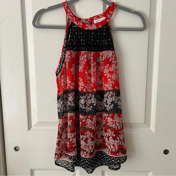 MEADOW RUE‎ Women Top Small Red Black Eyelet Sheer Boho Casual Summer Outdoor - Picture 5 of 17